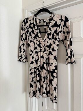 Billabong Black & Cream Floral Wrap Mini Dress